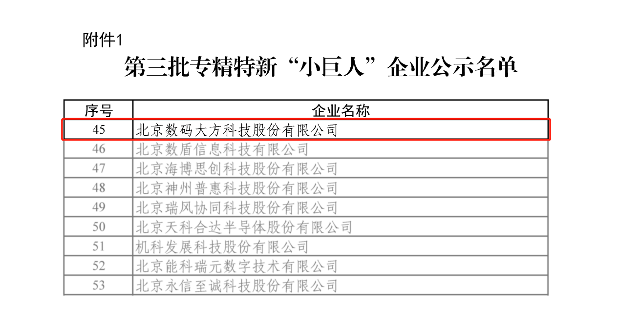 數碼大方入選專精特新“小巨人”企業